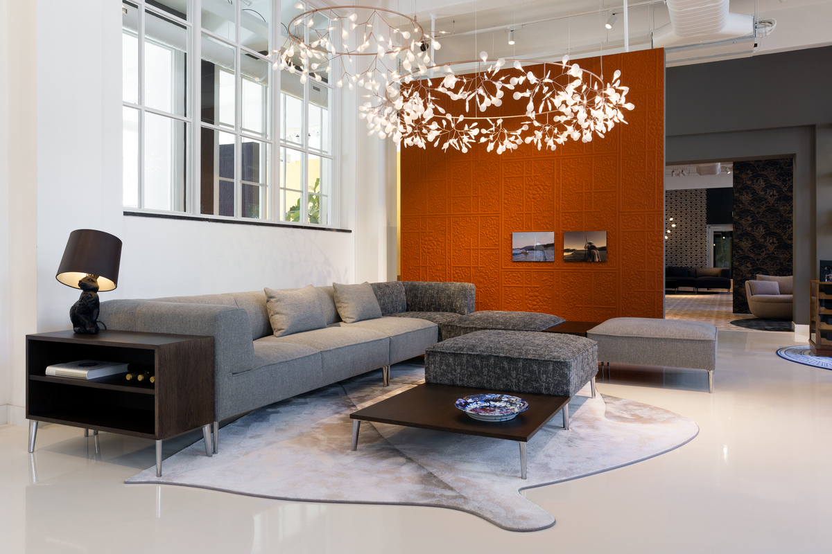 Interior of Amsterdam Showroom 2020 with Heracleum The Big O, Sofa So Good and Rabbit Lamp